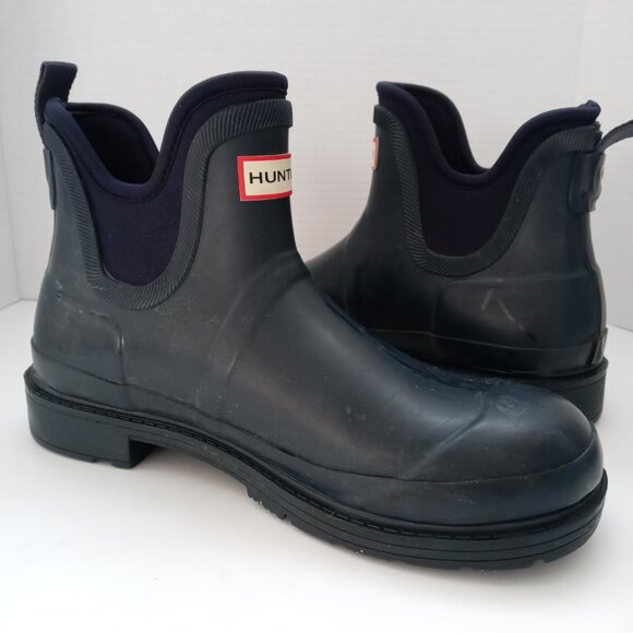 Hunter Navy Blue Ankle Booties Rubber Original Wellie Galosh Rain Boots Women 7 - Picture 2 of 16